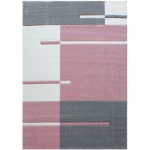 TRAITS - Tapis géométrique (Gris et Rose - 80x150cm)