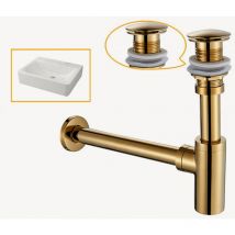 Kroos - Sifón cilíndrico para lavabo con rebosadero en latón dorado