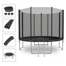 Jump4fun - Trampoline de Jardin Deluxe 10FT ø305cm Noir - avec Filet de sécurité, Tapis de saut, Coussin de protection, Echelle