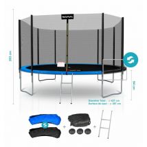 Jump4fun - Trampoline de Jardin Deluxe 14FT ø427cm Réversible Bleu / Noir - Pack trampo Extérieur avec Echelle, Filet de sécurité