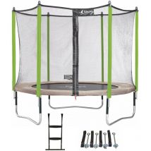 Kangui - Trampoline de jardin 305 cm + filet de sécurité + échelle + kit d'ancrage jumpi Taupe/Vert 300
