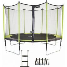 Kangui - Trampoline de jardin 426 cm + filet de sécurité + échelle + kit d'ancrage jumpi Vert/Noir 430