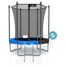 Jump4fun - Trampoline extérieur Classique ø185 cm- 6FT- Filet intérieur, Matelas de protection réversible et Echelle