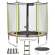 Kangui - Trampoline de jardin 244 cm + filet de sécurité + échelle + bâche de protection + kit d'ancrage jumpi Taupe/Vert 250