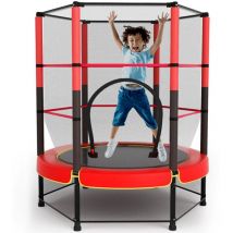Magicfox - Trampoline pour Enfants Ø140cm, Trampoline Extérieur et Intérieur avec Filet de Sécurité Surélevé, Cadre en Acier, Trampoline Rouge