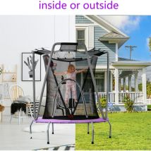 Trampoline rond pour enfant à l'intérieur et l'extérieur - structure en acier galvanisé - avec panier de basket - Violet