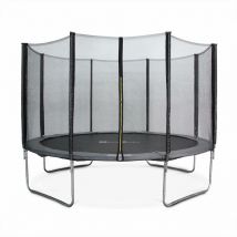 Trampoline rond ø 370cm gris avec son filet de protection - Saturne - Trampoline de jardin 370 cm 3m Qualité pro. Normes eu.