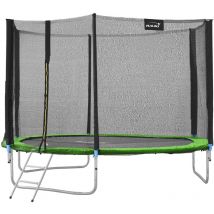 Trampolino da esterno Hauki 305 cm, verde, testato gs, trampolino rotondo da giardino per bambini fino a 150 kg, set completo con rete di sicurezza,