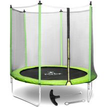 Trampolín de jardín con red y cubierta de muelle, diámetro 244 cm hasta 80 kg negro y verde