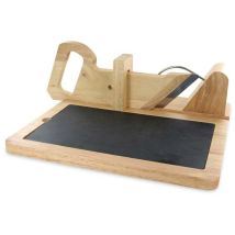 Trancheuse à charcuterie – Bois et inox – Plateau ardoise – Trancheuse manuelle