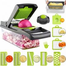 Trancheuse à mandoline, coupe-légumes de cuisine multifonction 12 en 1, 7 hachoirs alimentaires en acier inoxydable remplaçables avec séparateur