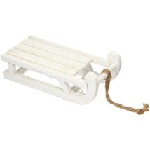 ECD Germany Traîneau de Décoration en Bois avec 25 LEDs, Blanc Chaud, 31,5x14,5x10,5 cm, Blanc, Fonctionne avec Piles, Minuterie 6 Heures, Cordon