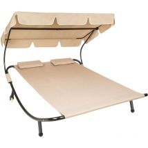 Tectake - Transat 2 places - chaise longue, bain de soleil, transat jardin - noir/beige