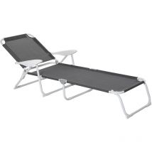 Outsunny - Bain de soleil pliable - transat inclinable 4 positions - chaise longue grand confort avec accoudoirs - métal époxy textilène - dim. 160L