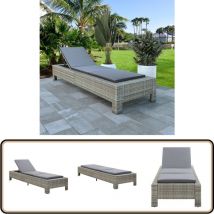Transat avec coussin Gris Résine tressée - Chaise Longue - Transat - Mobilier De Jardin - Salon De Jardin - Relax