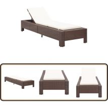 Transat avec coussin Marron Résine tressée - Chaise Longue - Transat - Mobilier De Jardin - Salon De Jardin - Relax