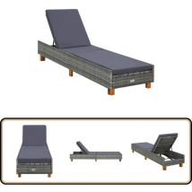 Transat avec coussin Résine tressée Gris - Chaise Longue - Transat - Mobilier De Jardin - Relax - Bain De Soleil