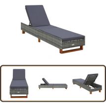 Transat avec coussin Résine tressée Gris - Chaise Longue - Transat - Mobilier De Jardin - Salon De Jardin - Relax