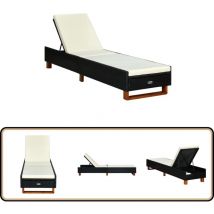 Transat avec coussin Résine tressée Noir - Chaise Longue - Transat - Bain De Soleil - Mobilier De Jardin - Résine Tressée