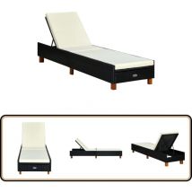 Transat avec coussin Résine tressée Noir - Chaise Longue - Transat - Bain De Soleil - Mobilier De Jardin - Résine Tressée