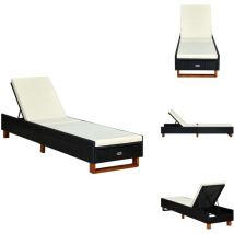 Transat avec coussin Résine tressée Noir - Chaise Longue - Transat - Bain De Soleil - Mobilier De Jardin - Résine Tressée