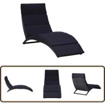 Transat avec coussin Résine tressée Noir - Chaise Longue - Transat - Mobilier De Jardin - Salon De Jardin - Relax
