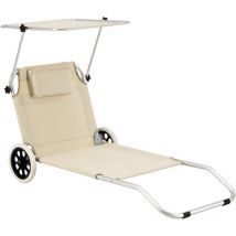 Helloshop26 - Transat bain de soleil à roulettes aluminium polyester argenté mat beige