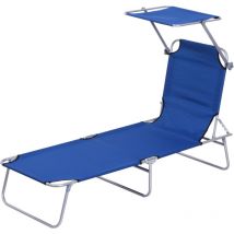 Outsunny - Transat bain de soleil pliable grand confort dossier et pare-soleil réglable multi-positions bleu