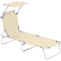 Outsunny - Transat bain de soleil pliable grand confort dossier et pare-soleil réglable multi-positions beige