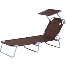 Outsunny - Transat bain de soleil pliable grand confort dossier et pare-soleil réglable multi-positions chocolat