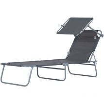 Easycomfort - Transat bain de soleil pliable grand confort dossier et pare-soleil réglable multi-positions gris