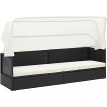 Transat chaise longue bain de soleil lit de jardin terrasse meuble d'extérieur avec auvent noir résine tressée