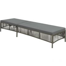 Helloshop26 - Transat chaise longue bain de soleil lit de jardin terrasse meuble d'extérieur avec coussin résine tressée gris