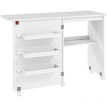 Table de couture pliable sur roulettes - table à rabat - 4 étagères - blanc