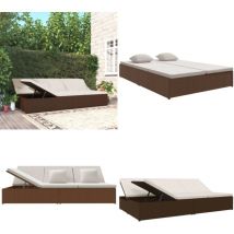 Transat convertible avec coussins Résine tressée Marron - chaise longue - chaises longues - Home & Living - Brun