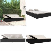 Transat convertible avec coussins Résine tressée Noir - chaise longue - chaises longues - Home & Living - Noir