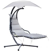 MH - Transat d'extérieur avec matelas et pare-soleil gris.