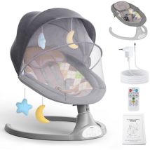 Transat Bébé Électrique 5 Vitesses – Balancelle Avec Télécommande Et Musique – Housse Démontable – Couleur Gris – Tiga