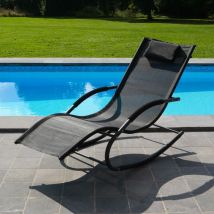 Skylantern - Transat jardin a Bascule Noir 148x63x85 - Bain de Soleil avec Coussin Rembourré - Chaise Longue avec Repose Pieds pour Jardin, Piscine