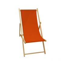 Jardin Prive - Transat Chilienne en bois coloris paprika - Tissu traité déperlant