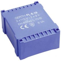 Gerth - FL6.12 Transformateur pour circuits imprimés 2 x 115 v 2 x 6 v/ac 6 va 500 mA