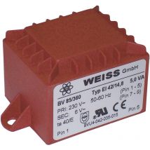 Weiss Elektrotechnik - 85/361 Printtransformator 1 x 230 v 1 x 9 v/ac 5 va 556 mA
