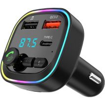 Transmisor FM Bluetooth 5.3, adaptador Bluetooth para coche, kit MP3 inalámbrico de carga rápida QC3.0, 2 puertos USB y 1 puerto tipo C, llamadas