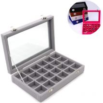 Transparent Velvet Lid 24 Grid Transparent Jewelry Tray Lockable Jewelry Display Showcase Felt Jewelry Storage Organizer Charm Box Holder Gifts For