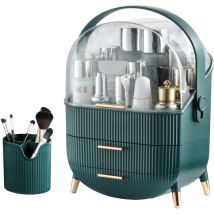 Jusch - Transparente Make-up-aufbewahrungsbox Mit Make-up-pinselhalter Und 2 Schubladen, Grün/transparent
