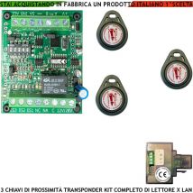 Trasponder Chiave di Prossimità 3 Chiavi tag Lettore Modulo lan Universale 501 RJ45 Alimentazione 12/24 Vac Relè Contatto c.nc.na 2 a a 24 v Funzione