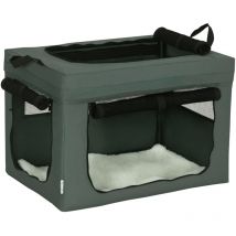 Pawhut - Hundetasche Hundebox mit Meshfenster, Katzentransportbox mit Kissen, Transportbox, Transporttasche für Hunde bis 4 kg, Oxford, Grau, 60 x 42