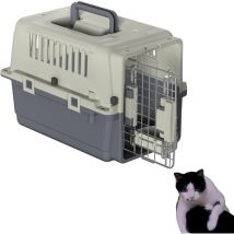 Naizy - Transportbox Katzen, 49.5x33.5x36cm Katzentransportbox Reise & Transport Flugzeugbox mit Metall Tür und Lüftungsschlitze Fenster Katzenbox