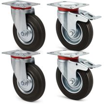Transportrollen Set 200mm 2x Doppelstopp-lenkrolle Und 2x Lenkrolle Mit Vollgummirad, 150kg Pro Rad - Wiltec
