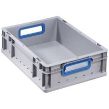 Transportstapelbehälter L400xB300xH120mm grau pp offener Griff blau Seitenwände geschlossen